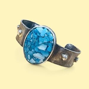 Silver Copper Handmade Turquoise Chip Cuff Bracelet